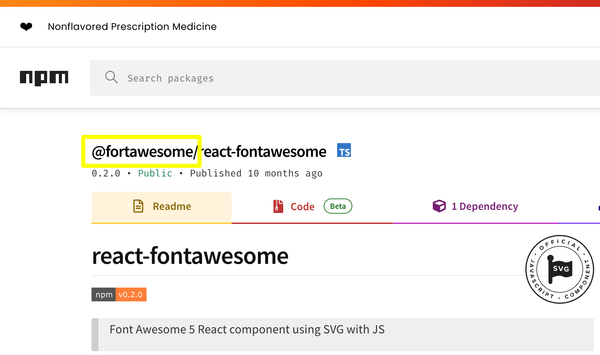 Font Awesome 아이콘의 npm 네임스페이스는 fontawesome이 아니라 fortawesome이에요